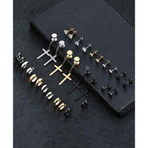 15 Pairs PUNK Stainless Steel Earrings